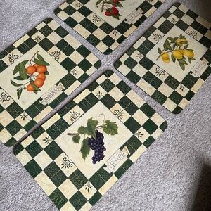 Fruit-Themed Checkered Placemats Set